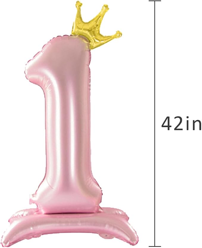 42 Inch Crown Pink Number Balloon, Number 1 Balloon - Image 5