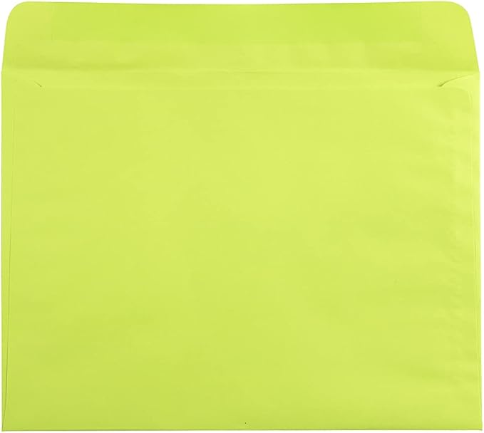 JAM PAPER 9 x 12 Booklet Colored Envelopes - Ultra Lime Green - Bulk 1000/Carton