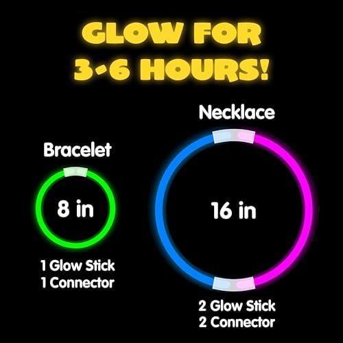JOYIN 600 Pcs 8" Glow Sticks Bulk Party Favors Pack, Neon Glow in the Dark Party Supplies, Light Up Necklaces and Bracelets with Connectors for Halloween, Easter, Football, Birthday Decorations - Image 4