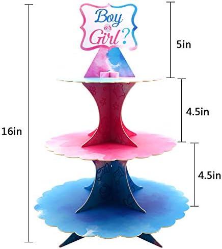 Gender Reveal Cupcake Stand Gender Reveal Party Favors Blue and Pink 3 Tier Cardboard Cake Stand for Party Decorations - Image 3