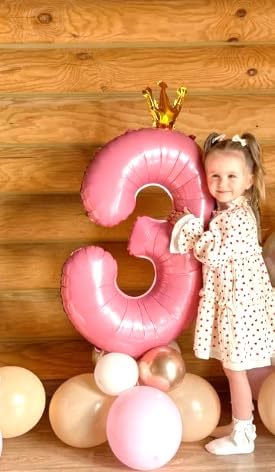 Pink Crown Number 3 Balloon 40 inch, Big Pink 3rd Birthday Party Decorations | - Image 6