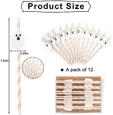 Pink Halloween Ghost Paper Straws - 12PCS Pink Ghost Straws, Cute Halloween Party Supplies, Halloween Birthday Party Decoration, Spooky One Two Spooky Birthday Supplies - Image 2