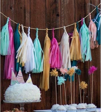 9.8in Silver Tissue Paper Tassel DIY Hanging Paper Decorations Party Garland - Image 6
