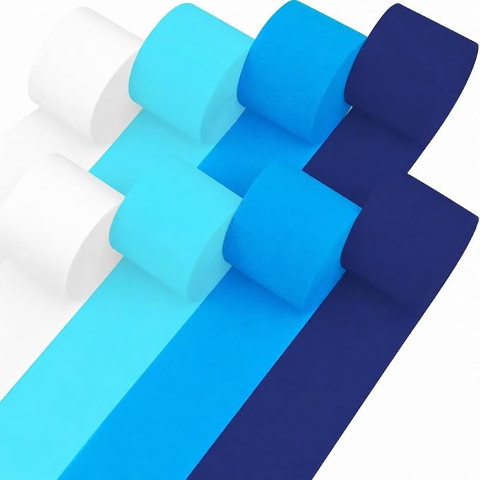 8 Blue and White Streamers, 656ft Pack of Crepe Paper Party Decorations | Each by CaptainD%C3%A9cor