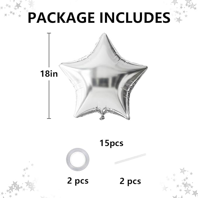 TONIFUL 15 Pcs Star Shaped Balloons 18 Inch Large Silver Foil Balloons | Big - Image 2