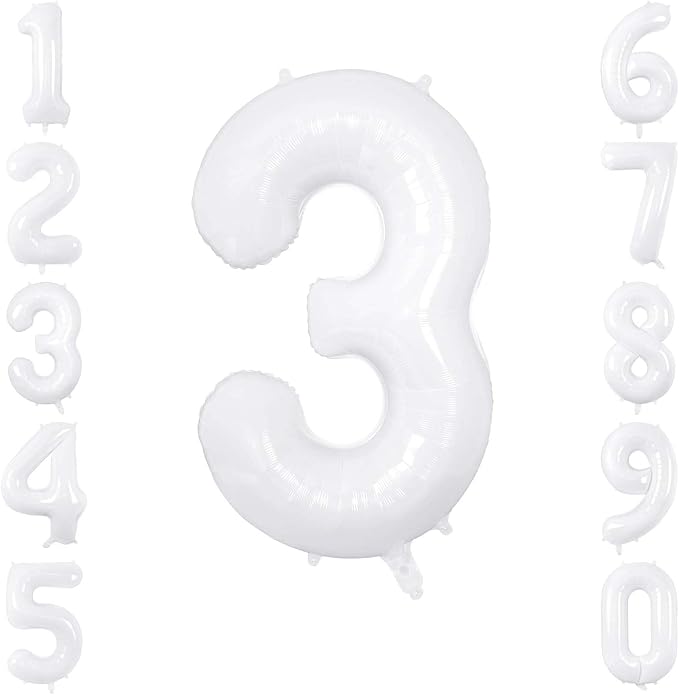 White Number 3 Balloon 40 Inch, Large Foil Mylar Three Balloon by Unknown