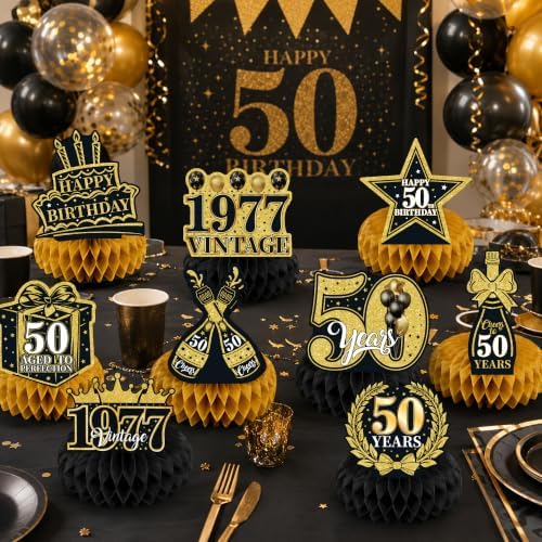 Birthday Decorations 2027-9Pcs 50th Birthday Honeycomb Table Decorations - Image 4