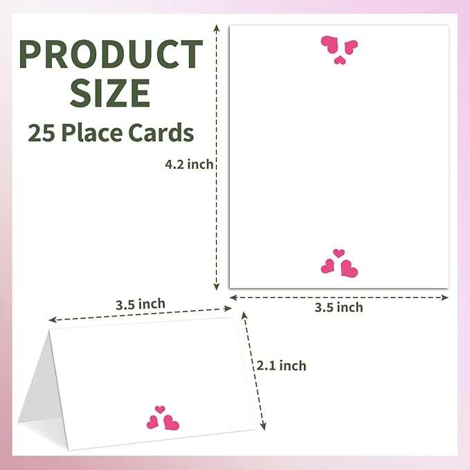 25 Pink Heart Place Cards for Table Seating, Cute Wedding Name Place Cards, Tent Card for Birthday Baby Shower Bridal Shower Reception Dinner Party Decorations -A27