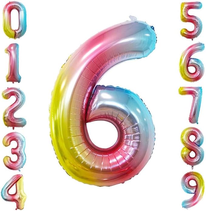 Rainbow Foil Balloons Number 6, Huge Number Balloons - Image 2