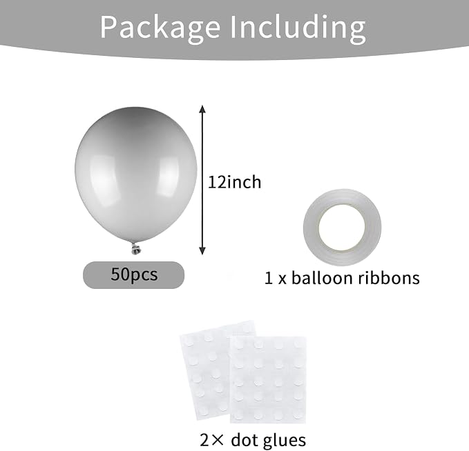 50pcs Gray Balloons, 12inch Gray Latex Balloons - Image 3