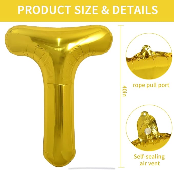 TONIFUL 40 Inch Large Gold Letter T Foil Balloons Alphabet Balloons | Giant - Image 2