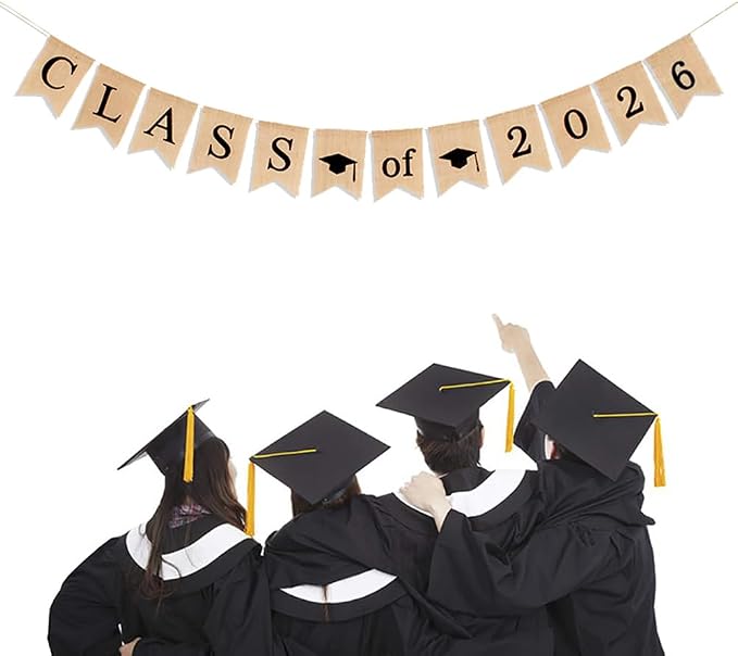 Burlap Class of 2026 Graduation Banner Decorations Congratulations Banners | No - Image 3