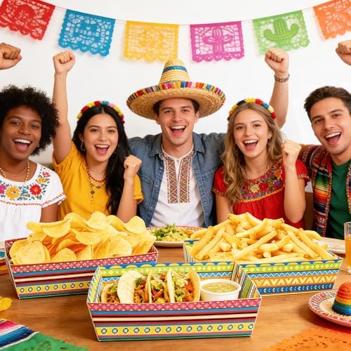 Fiesta Decorations, 50 Pcs Mexican Food Trays - 2 Designs Nacho Boat - Image 7