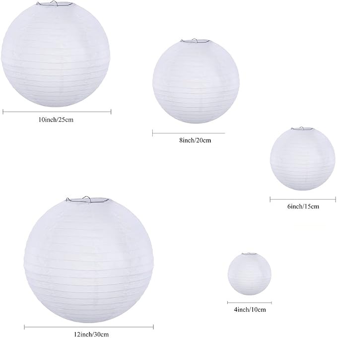 Supla 20 Pack Chinese White Paper Lantern Round 4” 6” 8” 10” 12” White Hanging - Image 2