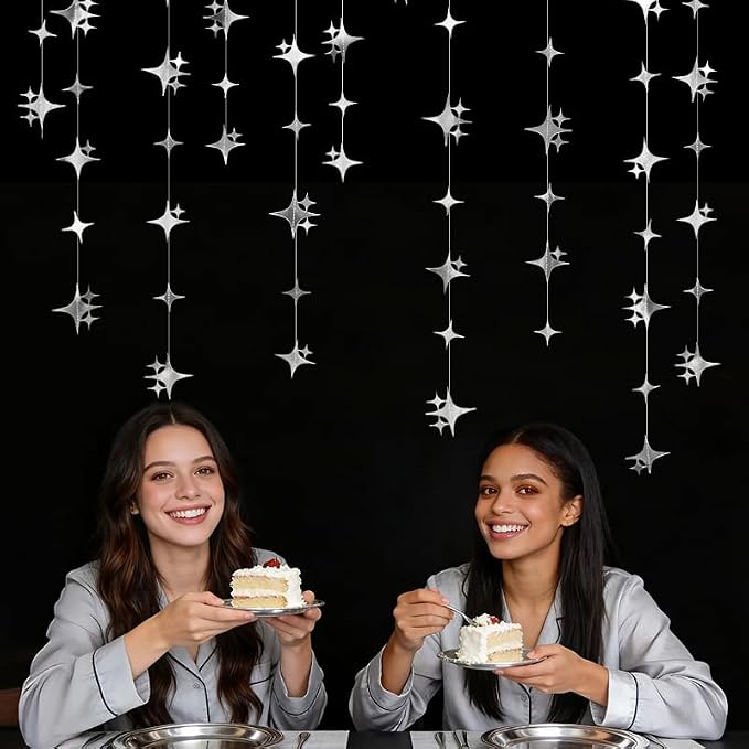Glitter Silver Four-Angle Star Paper Garland Banner Décor 40 Feet Twinkle - Image 6