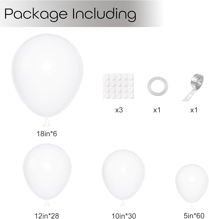 Ouddy Party 129Pcs Matte White Balloons Different Sizes 18 12 10 5 Inch | 6Pcs - Image 2