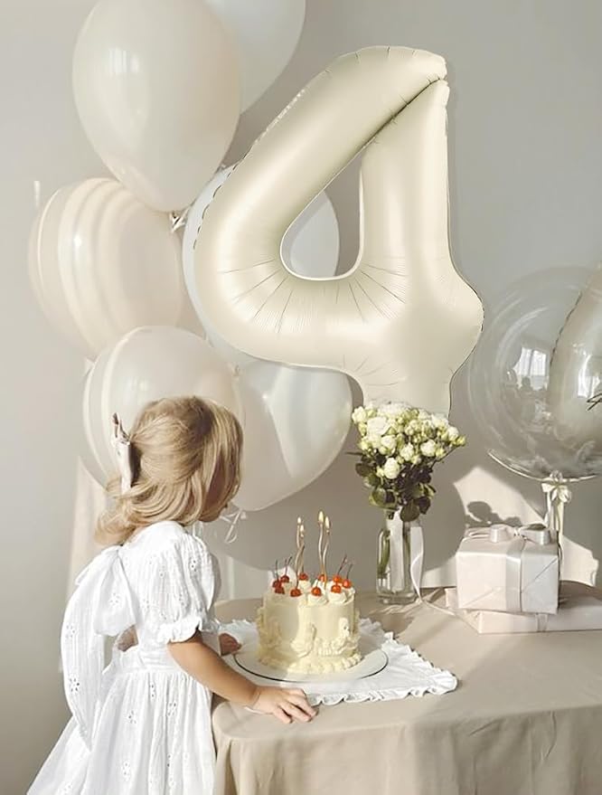 Number 4 Balloons Birthday Decorations, 40In Cream Balloons - Image 2