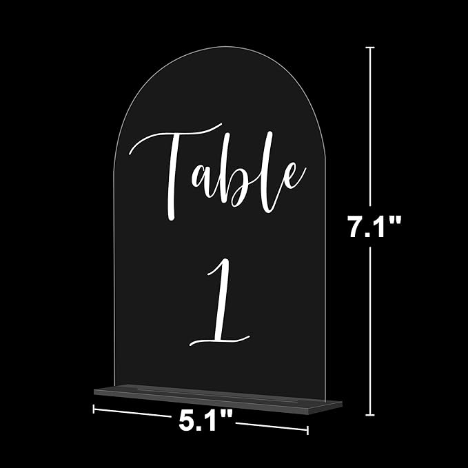 JOYIT Arch Wedding Table Numbers 1-10 with Stands – 5" X 7" Acrylic Table Signs with Clear Background White Text, Perfect Acrylic Table Numbers for Wedding Receptions, Parties, Anniversaries, and Events