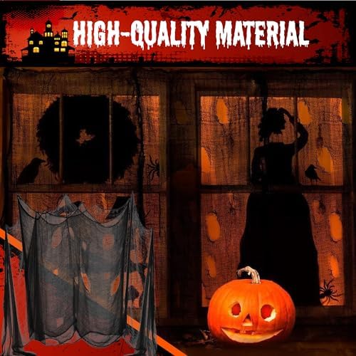(30 x 420 in. Halloween Creepy Cloth, Spooky Giant Cheese Cloth Tapestry for Halloween Party Supplies Decorations Outdoor Yard Home Wall Decor, Black - Image 2