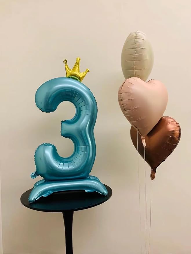 Blue Crown Number 3 Foil Balloon Standing Blue digital 3 Foil Balloon | - Image 5