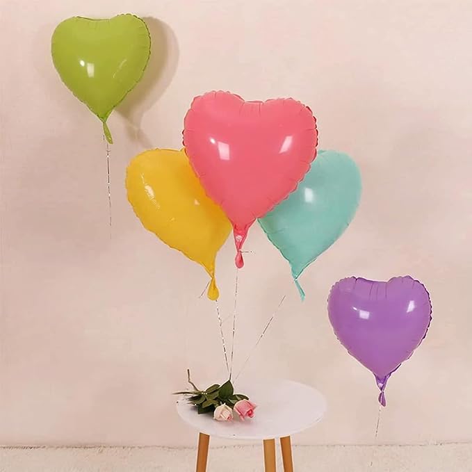 5 Colors Heart Balloons，18 Inch Color of Macaron Foil Mylar Love Heart Shaped - Image 6