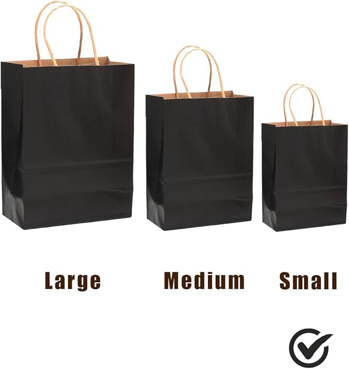 qiqee 100Pcs Small Size Paper Gift Bags with Handles - 8.3"x6"x3.15" Kraft Small Party Bags - 16 Solid Colors