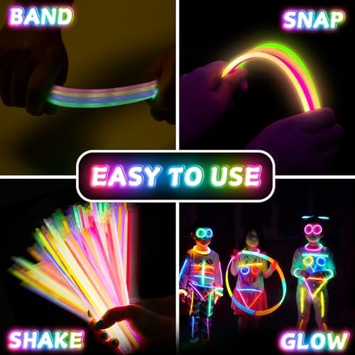 SHQDD 200 Glow Sticks Bulk Party Pack, 8” Neon Glow Sticks, DIY Glowsticks with Connectors Bracelets & Necklaces, Glow in the Dark Party Supplies for Kids, Adults, Parties, Halloween & New Year - Image 5