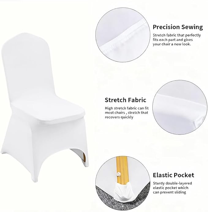 100 White Washable and Removable Universal Wedding Banquet Chair Covers - Image 3