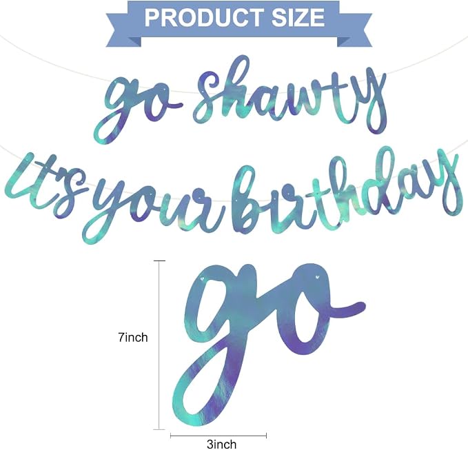 BEISHIDA Rainbow Blue Pre-Strung Go Shawty It's Your Birthday Banner Decor | - Image 2