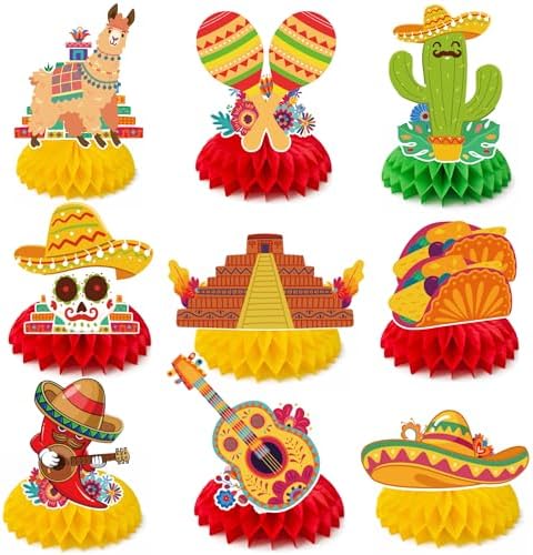 Fiesta Party Decorations - Cinco De Mayo Honeycomb for Table Centerpieces | Cinco De Mayo Decorations for Taco, Mexican Theme Birthday Accessories Party Favors Decor Supplies Indoor Outdoor by OHOME