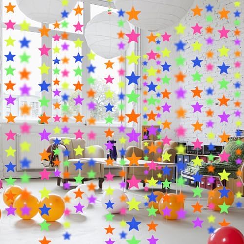 120feet UV Star Paper Neon Garland Neon Streamers Black Light Neon Decorations for Dark Glow Party UV Reactive Neon Party Favors Glow in The Dark Party Supplies for Party Wedding Birthday Banners - Image 4