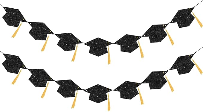 Graduation Decoration Banners 2026 Black Glitter Graduation Hats Banners | by TrlaFy