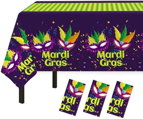 Childom Mardi Gras Decorations,3 Pack Disposable Plastic Tablecloths for Rectangle Table 54" x 108" Mardi Gras Tablecloths for Party Decor,Table Cloths for Birthday,Home,Dinner,Carnival,Party Supplies by Childom