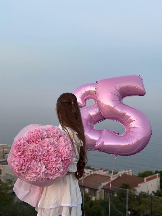 5 Balloon Numbers Birthday Decorations, 40In Pink Balloons - Image 4