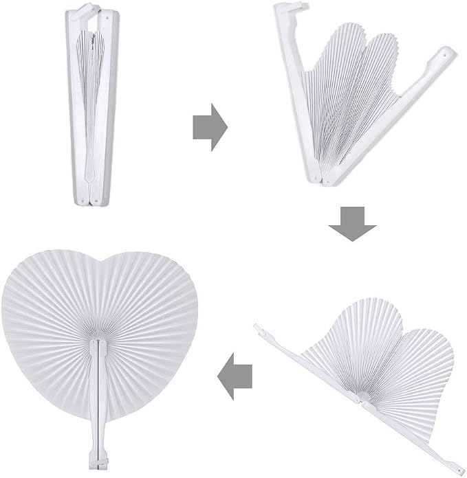 60 Pcs White Heart Paper Fans | Foldable Handheld Fans - Image 6
