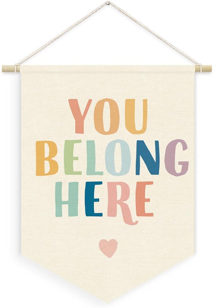 Welcome Sign for Boho Classroom, You Belong Here Inspirational Linen Canvas by Unknown