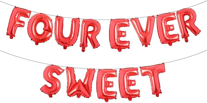 Four Ever Sweet Birthday Decorations, 4 Four Years Old Fourth 4th Girl Boy by RUIANSI