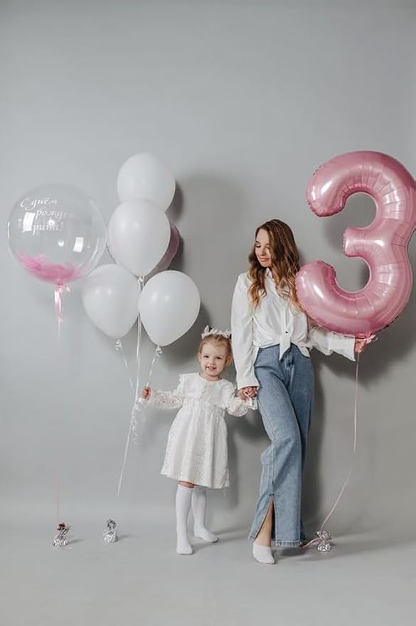 3 Balloon Numbers Party Decorations, 40In Pearl Pink Balloons - Image 2
