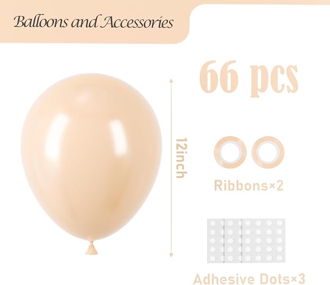 Voircoloria 66pcs Blush Nude Latex Party Balloons, 12inch | - Image 2