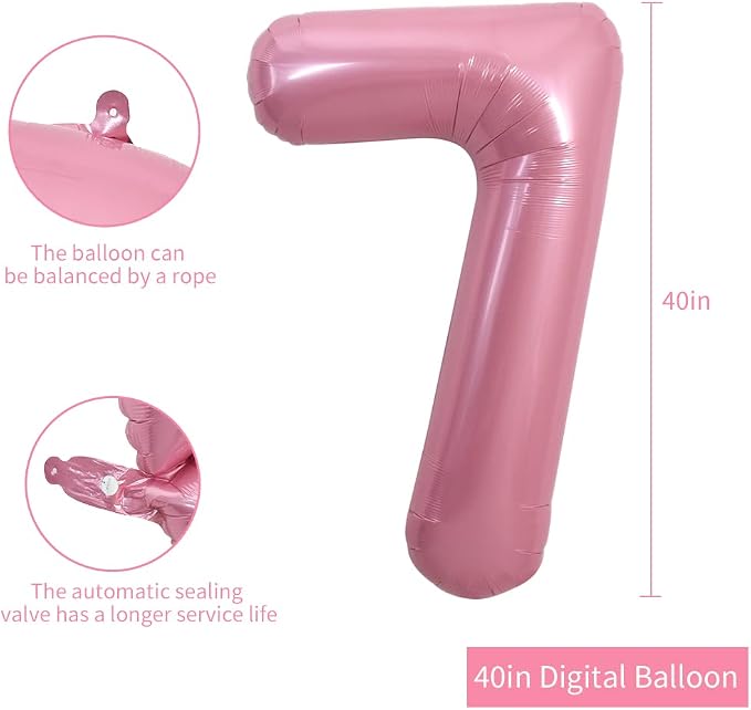 TONIFUL 40 Inch Pink Number 7 Balloons Large Foil 7th Birthday Decorations | - Image 2