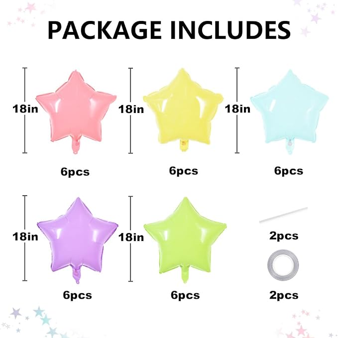 TONIFUL 30 Pcs Star Balloons 18 Inch Large Pastel Colorful Foil Balloons | - Image 2