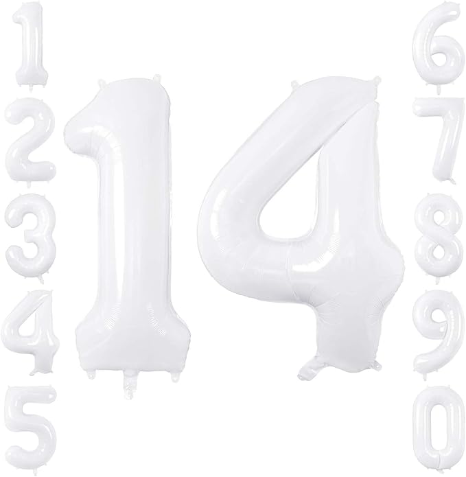White Number 14 Balloon 40 Inch, Large Matte White 1 and 4 Foil Balloons Set by Unknown