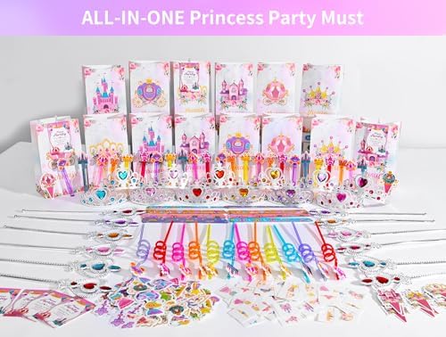 308PCS Princess Birthday Party Decorations Favors, Including Goodie Bags, Crown, Magic Wand, Straws, Bubble Wands, Stickers, Cake Toppers, Tattoo & More-Perfect for Party Decorations & Pinata Fillers - Image 2