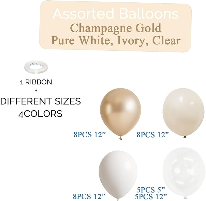 Champagne Gold and Ivory White Balloons Engagement Party Decorations- 34Pcs - Image 3