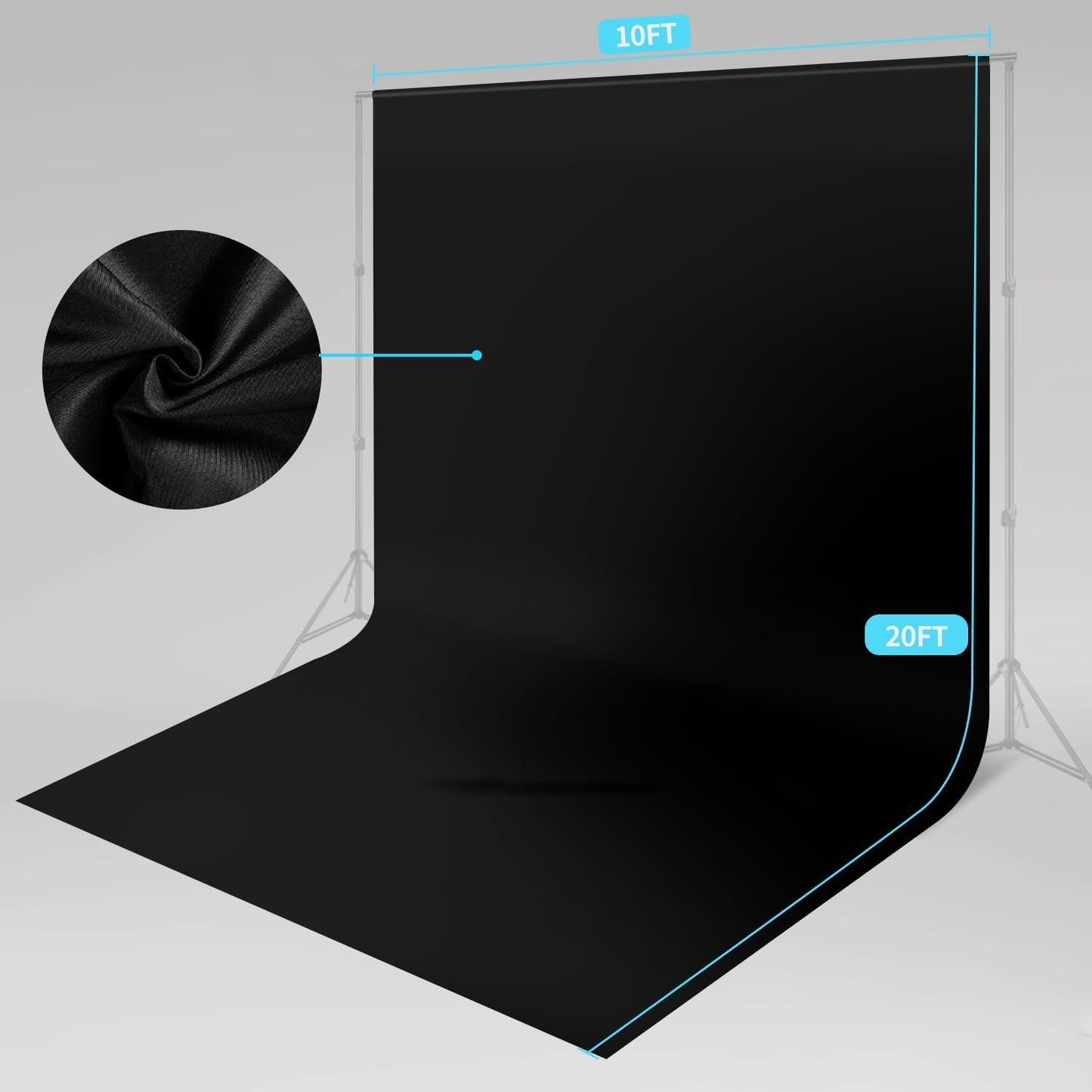 10 x 20 ft Backdrop Background Black Screen Black Backdrop for Photography Video Recording Picture Shooting high Density Polyester Fabric Pure Recording Parties Curtain