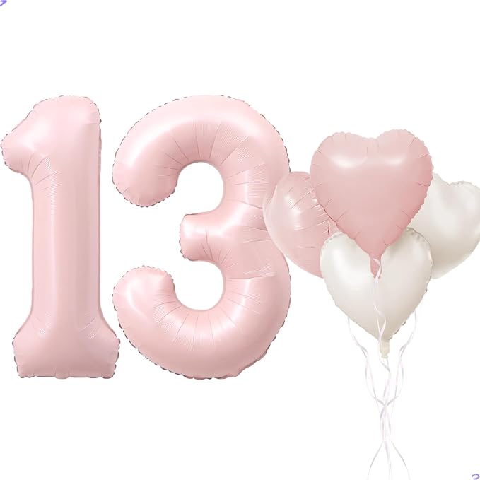Pink 13 Balloon Number Pastel Pink 13th Birthday Party Decorations by Unknown