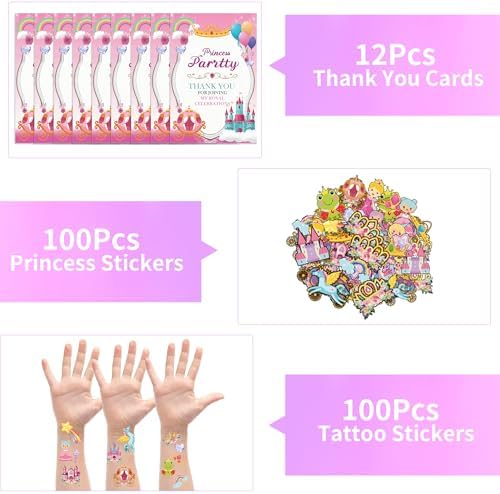 308PCS Princess Birthday Party Decorations Favors, Including Goodie Bags, Crown, Magic Wand, Straws, Bubble Wands, Stickers, Cake Toppers, Tattoo & More-Perfect for Party Decorations & Pinata Fillers - Image 7