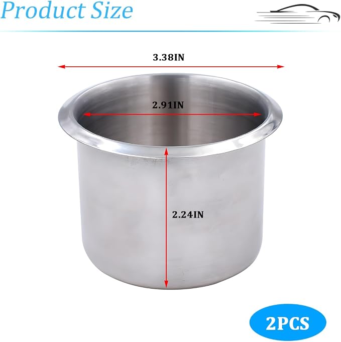 Zpana 2PCS 3.39 x 2.91 x 2.24 Inch Car Cup Holder Stainless Steel | Drop in - Image 2