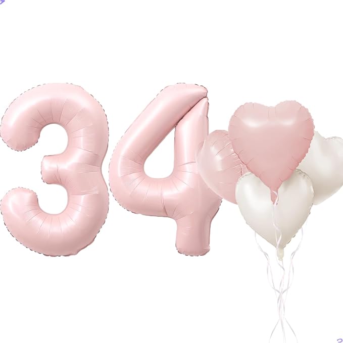 Pink 34 Balloon Number Pastel Pink 34th Birthday Party Decorations by Unknown