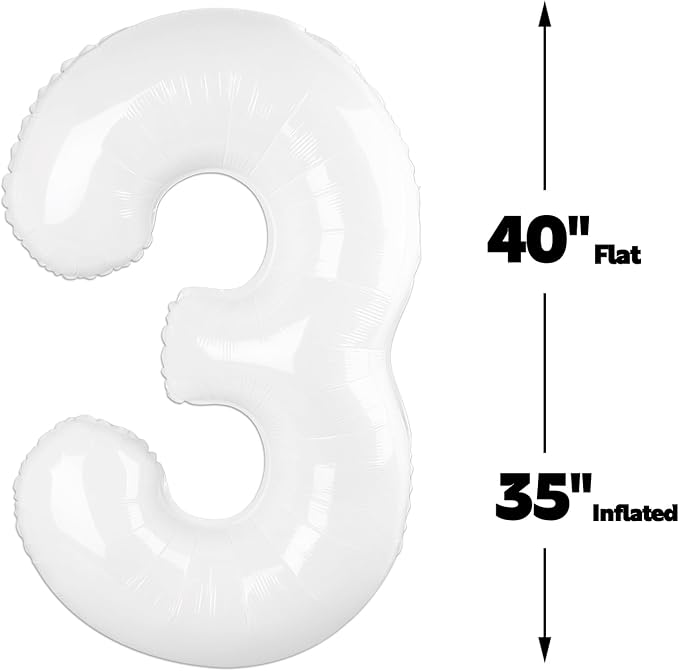 White Number 3 Balloon 40 inch, Balloon numbers party supplies, deco photo shoot - Image 2